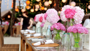 Elegant wedding reception setup by Pear Tree Catering